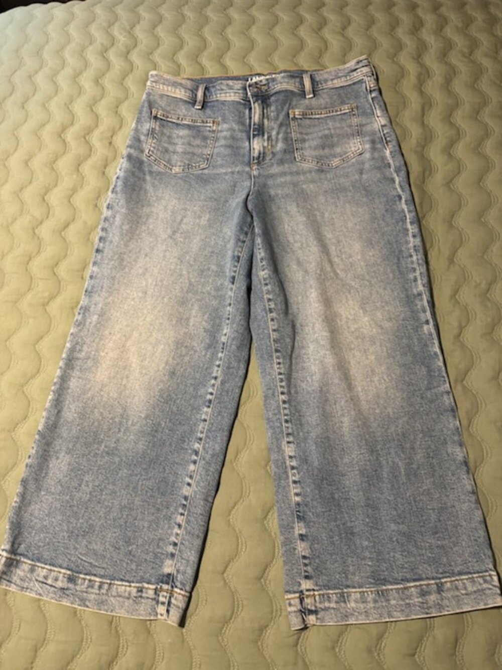 LANDS END WOMENS 14 HIGH WAIST WIDE LEG CROP DENIM JEANS FUN FRONT POCKETS
